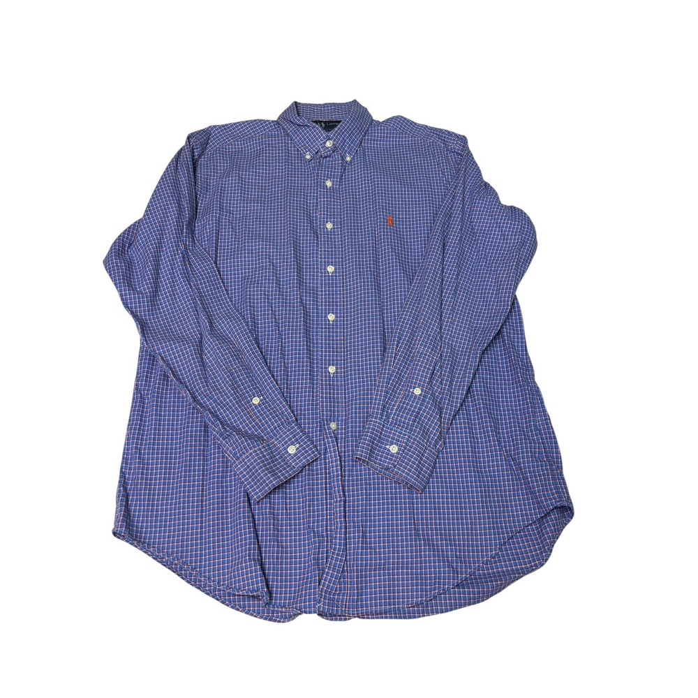 Ralph Lauren Classic Fit Mens Blue Orange Check Button Down Shirt L Long Slv